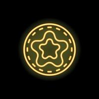 Neon yellow cookie icon on black background vector