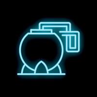 Neon witch's cauldron brewing a magic potion with glowing bubbles vector