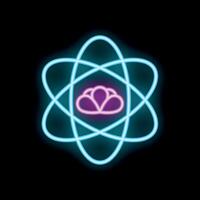 Neon atom symbol representing science and knowledge with brain icon vector