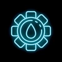 Neon water drop surrounded by cogwheel on black background vector
