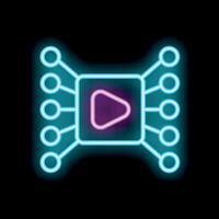 Neon icon of streaming server processing data vector