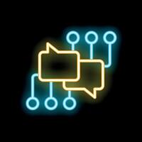 Neon sign showing chat bubbles connected with lines and circles vector
