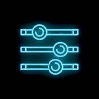 Neon icon of volume adjusting control panel glowing on black background vector