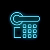 Neon door handle and keypad glowing on black background vector