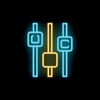 Neon glowing settings sliders icon on a black background vector