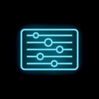 Glowing neon icon of a control panel showing sliders and knobs for settings and adjustments vector
