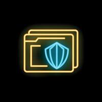 Neon folder icon representing data protection and cybersecurity vector
