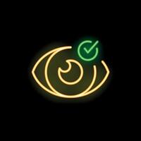Neon icon of eye with check mark symbolizing vision correction vector