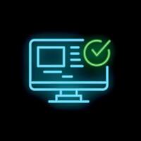 Neon website design with checkmark icon on black background vector