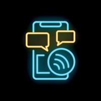 Neon icon of smartphone sending and receiving wireless data with speech bubbles vector