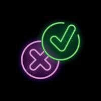 Neon green tick and pink cross showing right and wrong vector