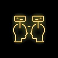 Neon icon of two people exchanging thoughts with speech bubbles above heads vector