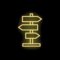 Neon sign showing a blank directional signpost on a black background vector