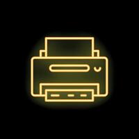 Neon icon of a printer printing documents with paper tray open vector