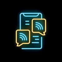 Neon icon of smartphone showing rss feed logo representing online news vector