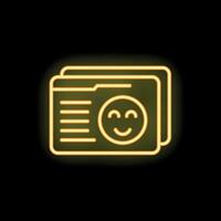 Neon icon of folders with smiling emoticon representing customer satisfaction vector