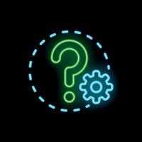 Neon style icon representing problem solving with question mark and cogwheel vector