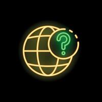 Neon icon of earth globe with question mark showing global issues vector