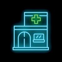 Neon style icon representing a hospital building with a green cross vector