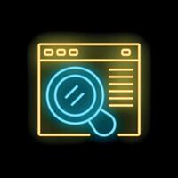 Neon icon of magnifying glass searching website content vector