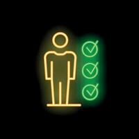 Neon sign of person standing next to checklist with check marks vector
