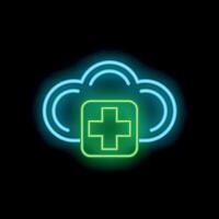 Neon style icon showing cloud computing providing medical services vector