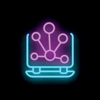 Neon sign depicting a laptop showing a network visualisation vector