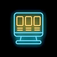Neon icon of desktop computer displaying website design interface vector