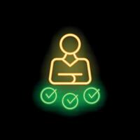 Businessman standing with arms crossed and check marks in neon style vector