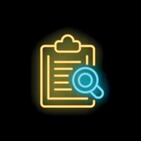 Neon icon of magnifying glass analyzing a document vector
