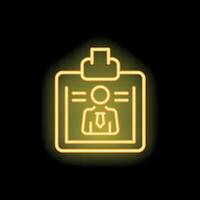 Neon icon of a professional id card glowing on black background vector