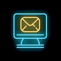 Neon icon of computer displaying email message notification vector