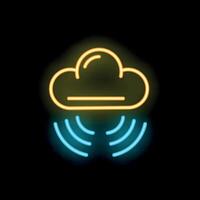 Neon cloud computing icon emitting wifi signal on black background vector
