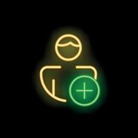 Neon icon of person adding new contact representing online friend request vector