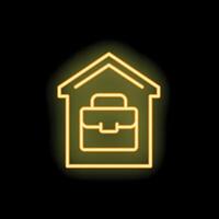 Glowing neon icon of a house containing a briefcase representing working from home vector