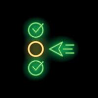 Neon green checkmark undoing choice with left arrow button vector