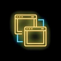 Neon icon of two computer windows connected representing network connection vector