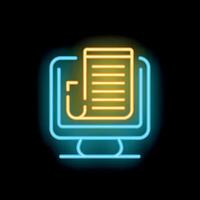 Neon icon of online newspaper displaying on computer screen vector