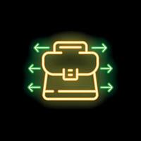 Neon briefcase surrounded by green arrows on a black background vector