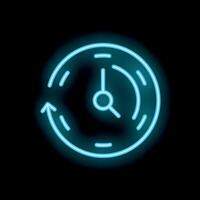 Neon blue clock showing recurring time passing concept vector