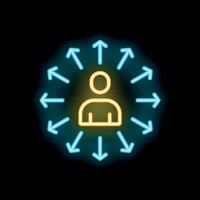 Neon sign of a person with arrows pointing in and out representing spreading awareness vector