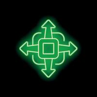 Green neon sign showing four arrows pointing in different directions vector