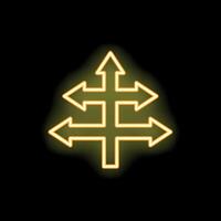 Neon yellow arrows pointing in different directions on black background vector