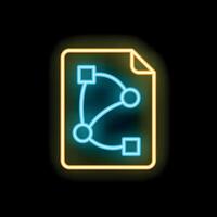 Glowing neon line icon representing a design file illustrating a path tool vector