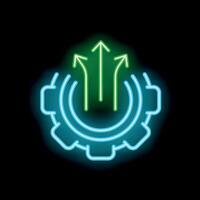 Neon gear with arrows pointing up representing growth hacking strategy vector