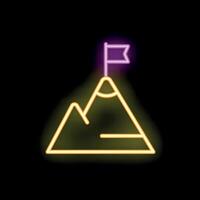 Neon sign depicting mountain with flag on top symbolizing success vector