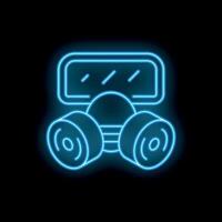 Glowing neon icon of gas mask with filters on black background vector