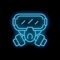 Neon sign showing gas mask with filters and vr glasses vector