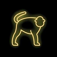Yellow neon sign of a monkey looking back on black background vector