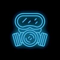 Glowing neon icon of gas mask respirator on black background vector